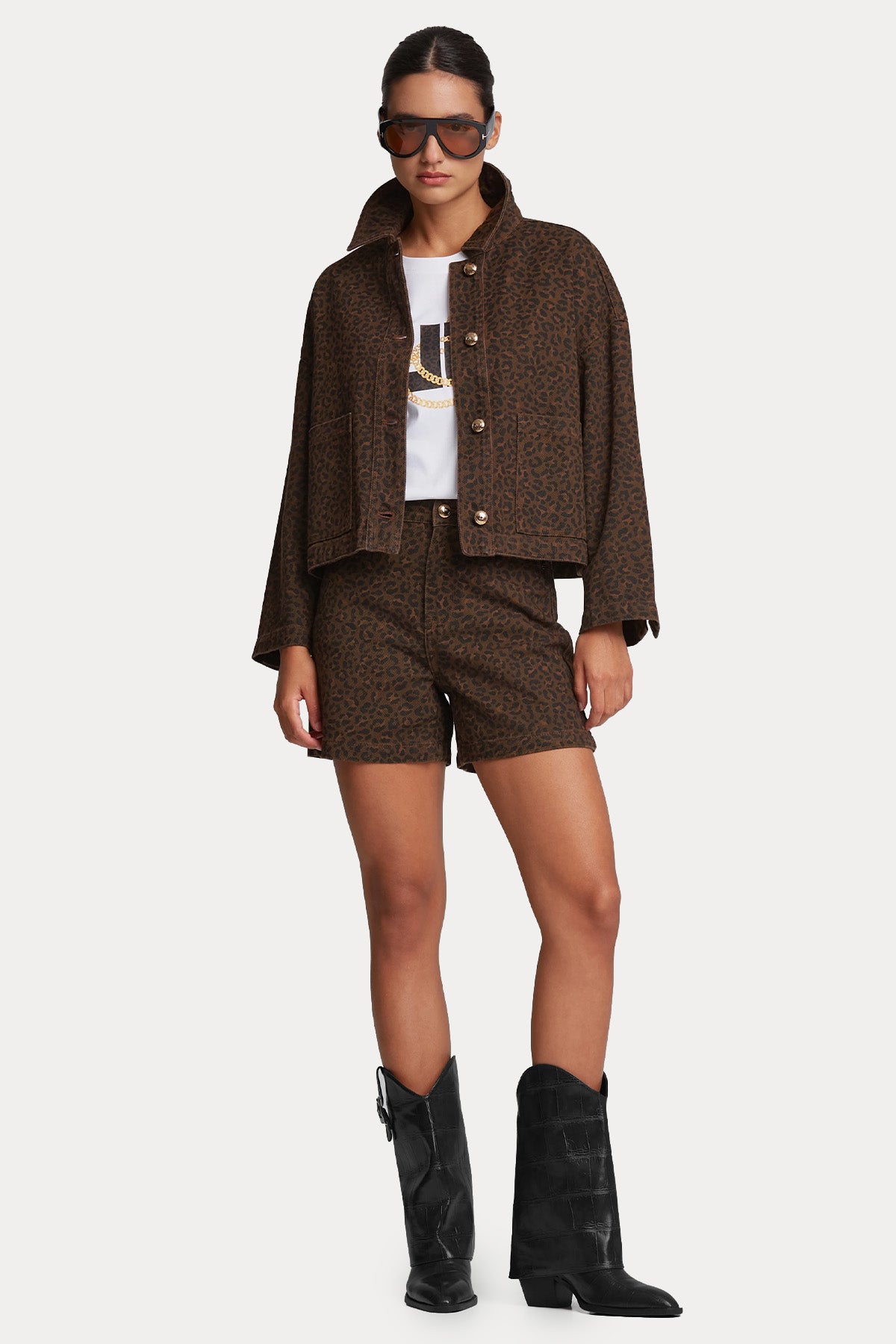 Lynne Boxy Fit Leopar Desenli Denim Ceket