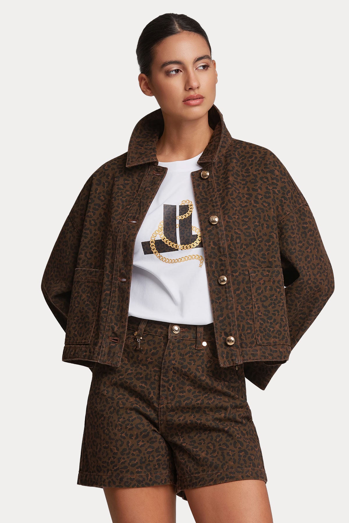 Lynne Boxy Fit Leopar Desenli Denim Ceket