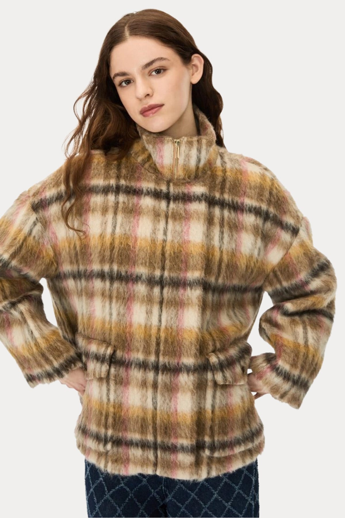 iBlues Relaxed Fit Ekose Desenli Yün Ceket