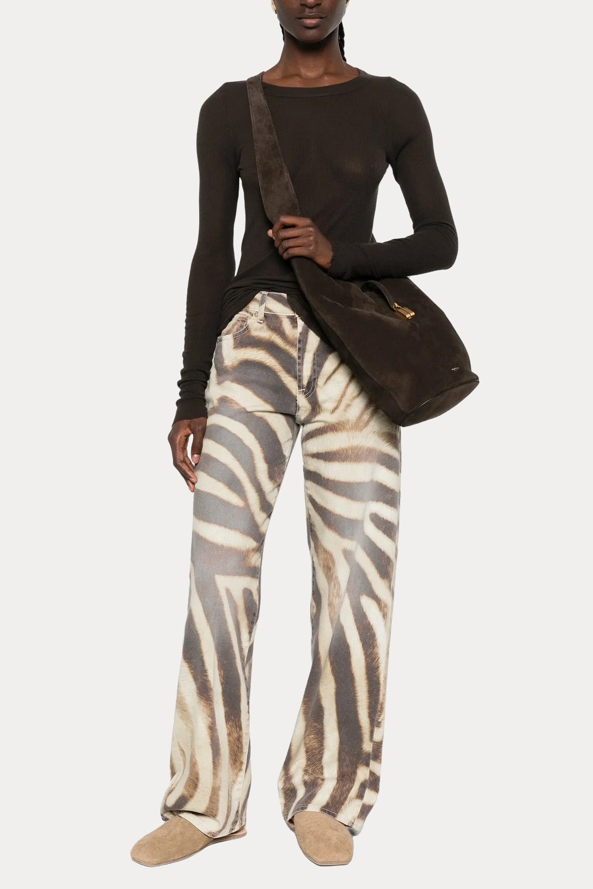 7 For All Mankind Wide Leg Yüksek Bel Zebra Desenli Jeans
