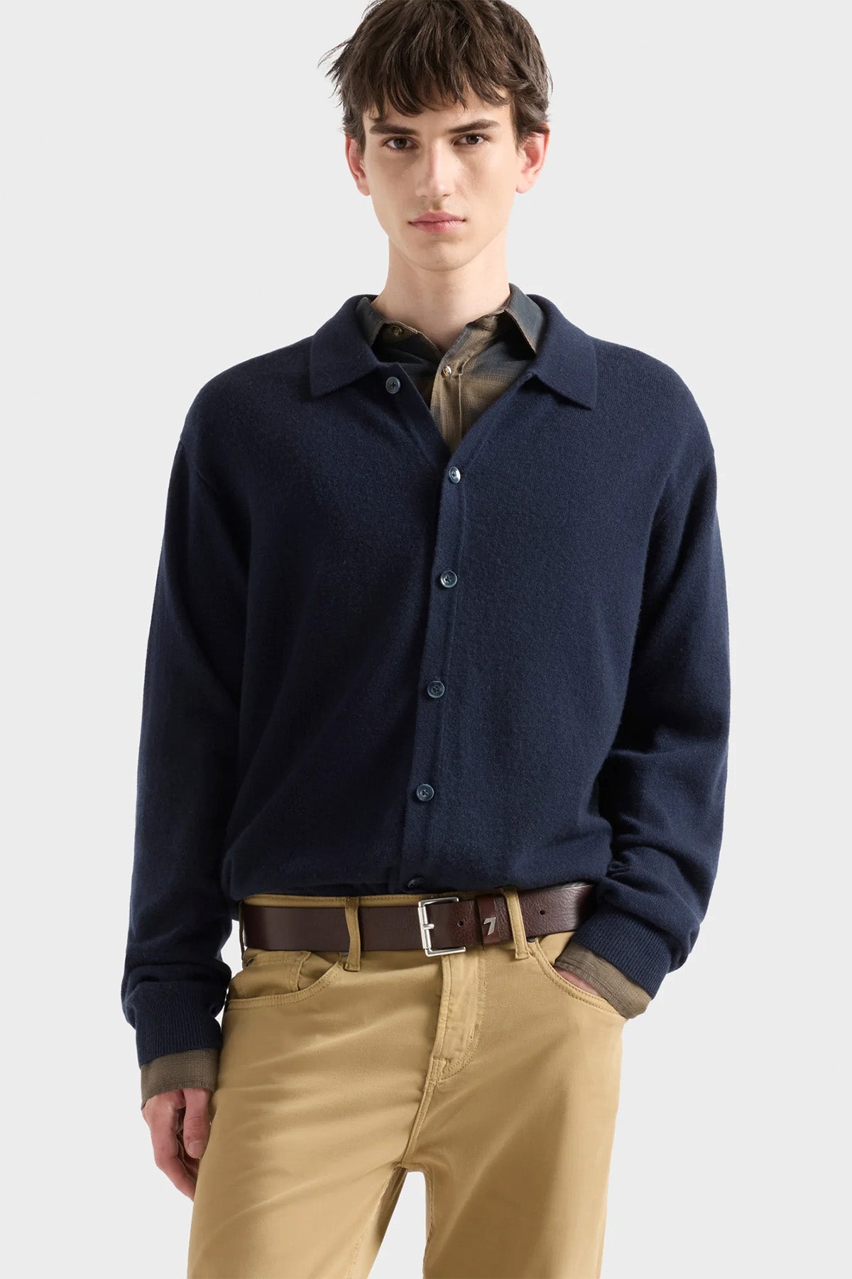 7 For All Mankind Polo Yaka İnce Örgü Kaşmir Triko Ceket