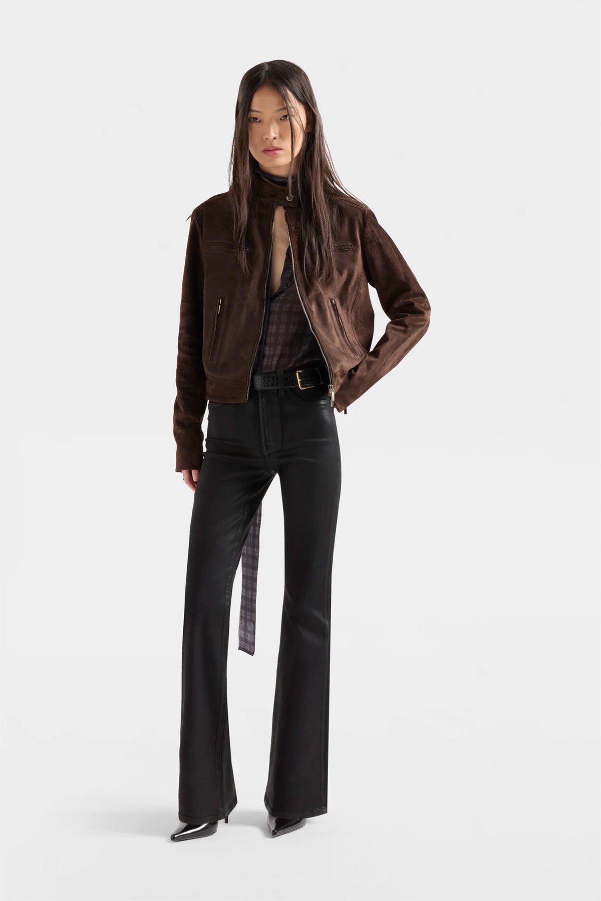 7 For All Mankind Regular Fit Süet Deri Biker Ceket