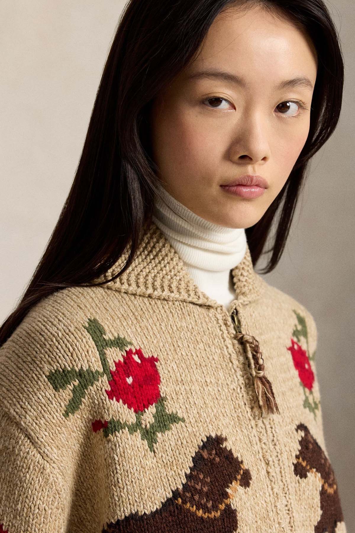 Polo Ralph Lauren Comfort Fit Kalın Örgü Jakar Figürlü Yün Triko Ceket