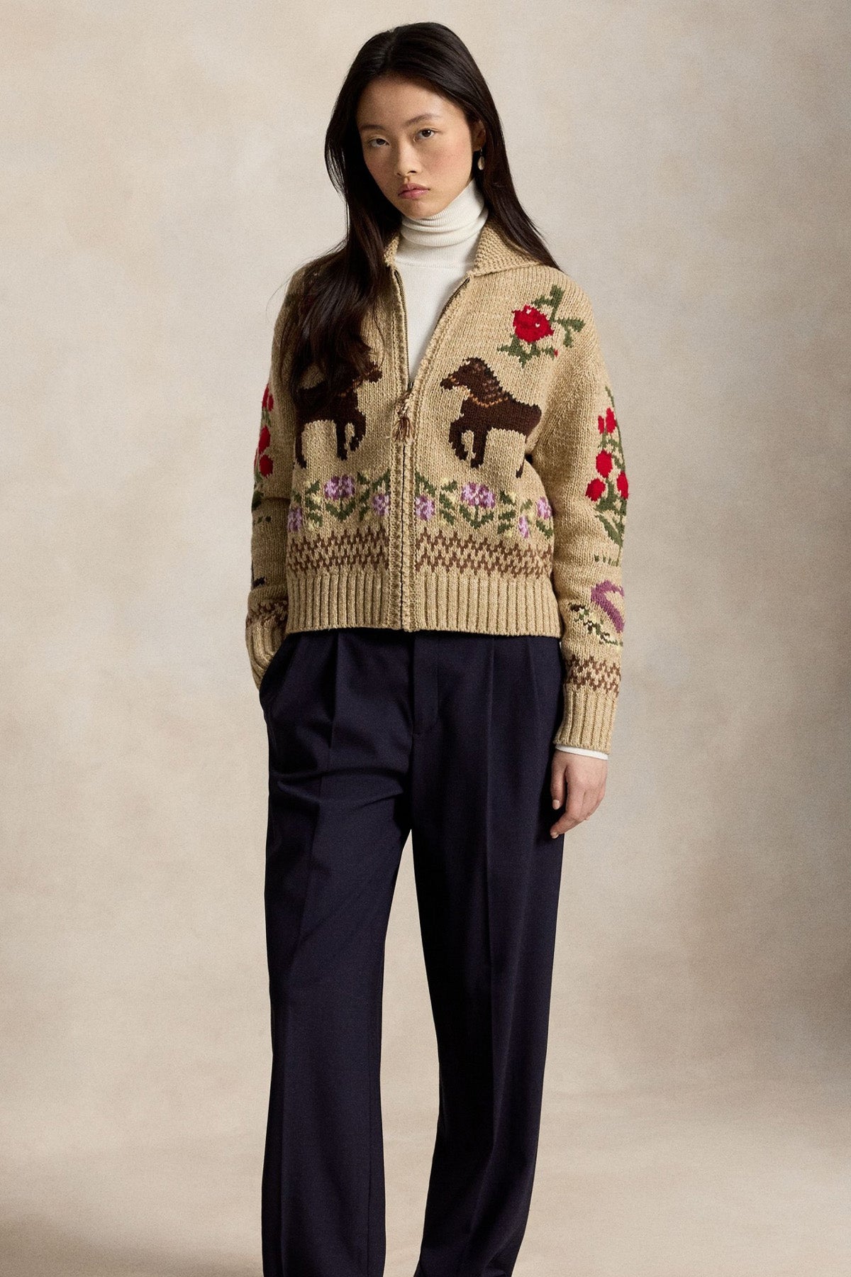 Polo Ralph Lauren Comfort Fit Kalın Örgü Jakar Figürlü Yün Triko Ceket
