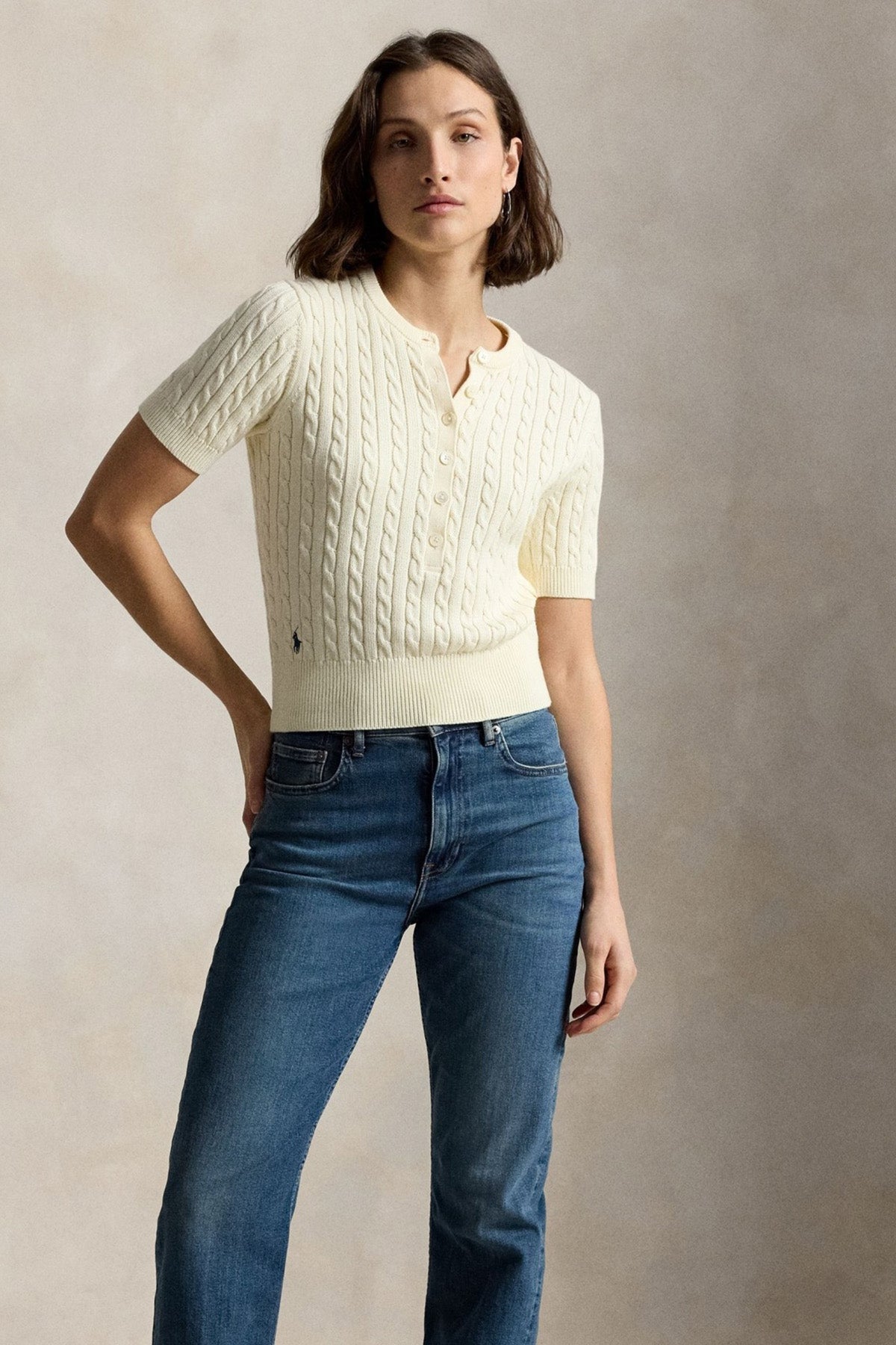 Polo Ralph Lauren Slim Fit Yuvarlak Yaka Saç Örgü Triko Ceket