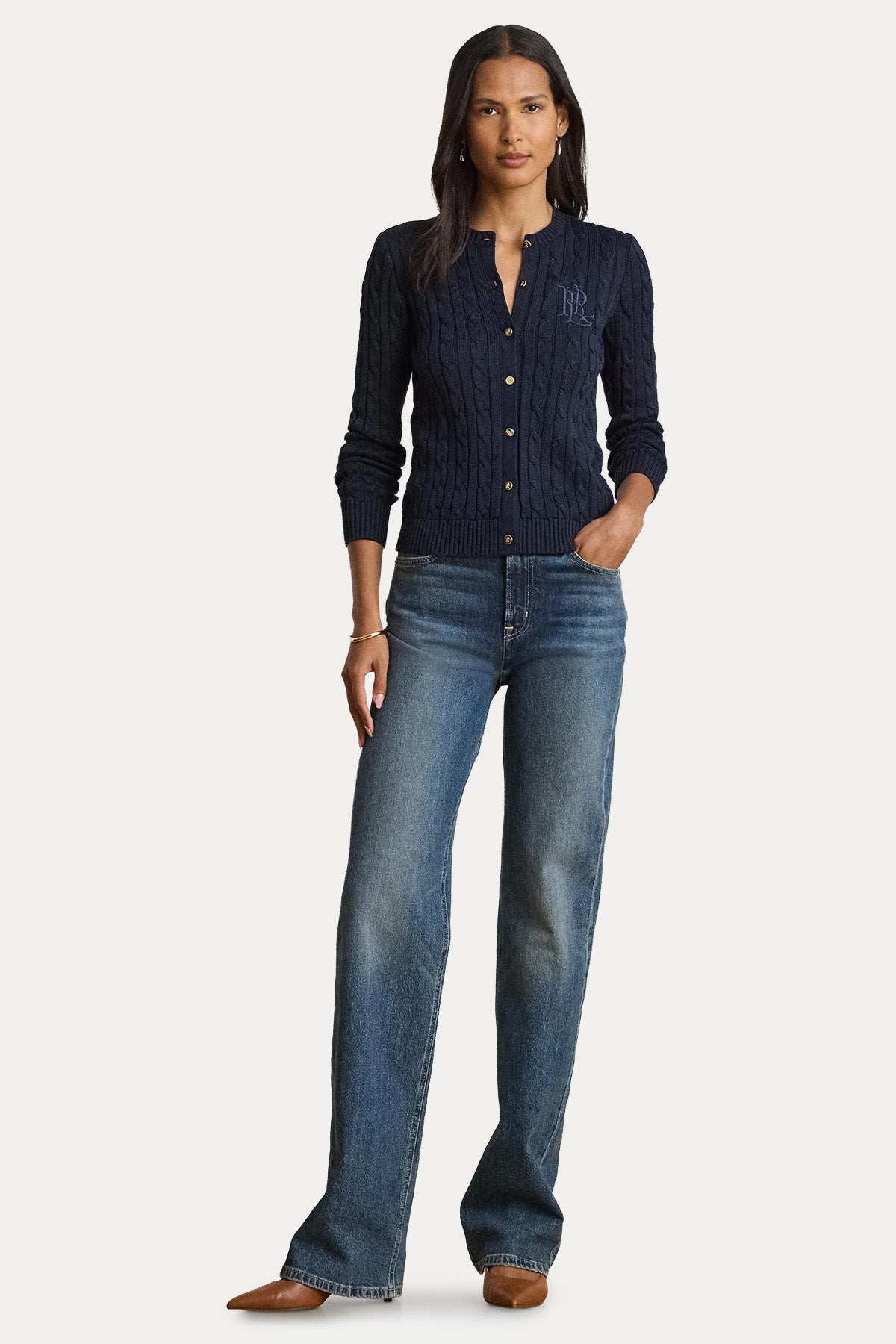 Polo Ralph Lauren Slim Fit Logolu Saç Örgü Triko Ceket