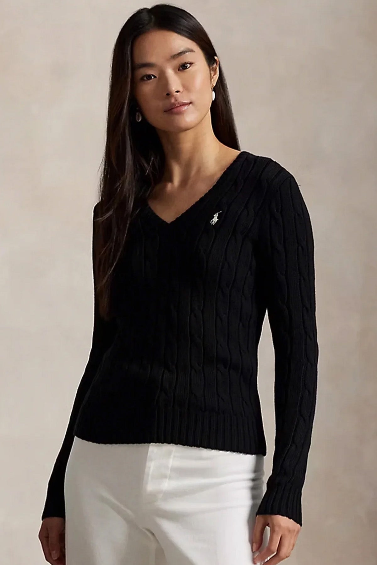 Polo Ralph Lauren Pima Cotton Slim Fit V Yaka Saç Örgü Triko