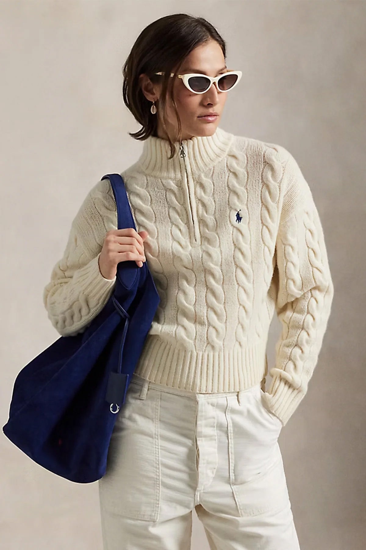 Polo Ralph Lauren Relaxed Fit Perkins Yaka Saç Örgü Kaşmir Yün Triko