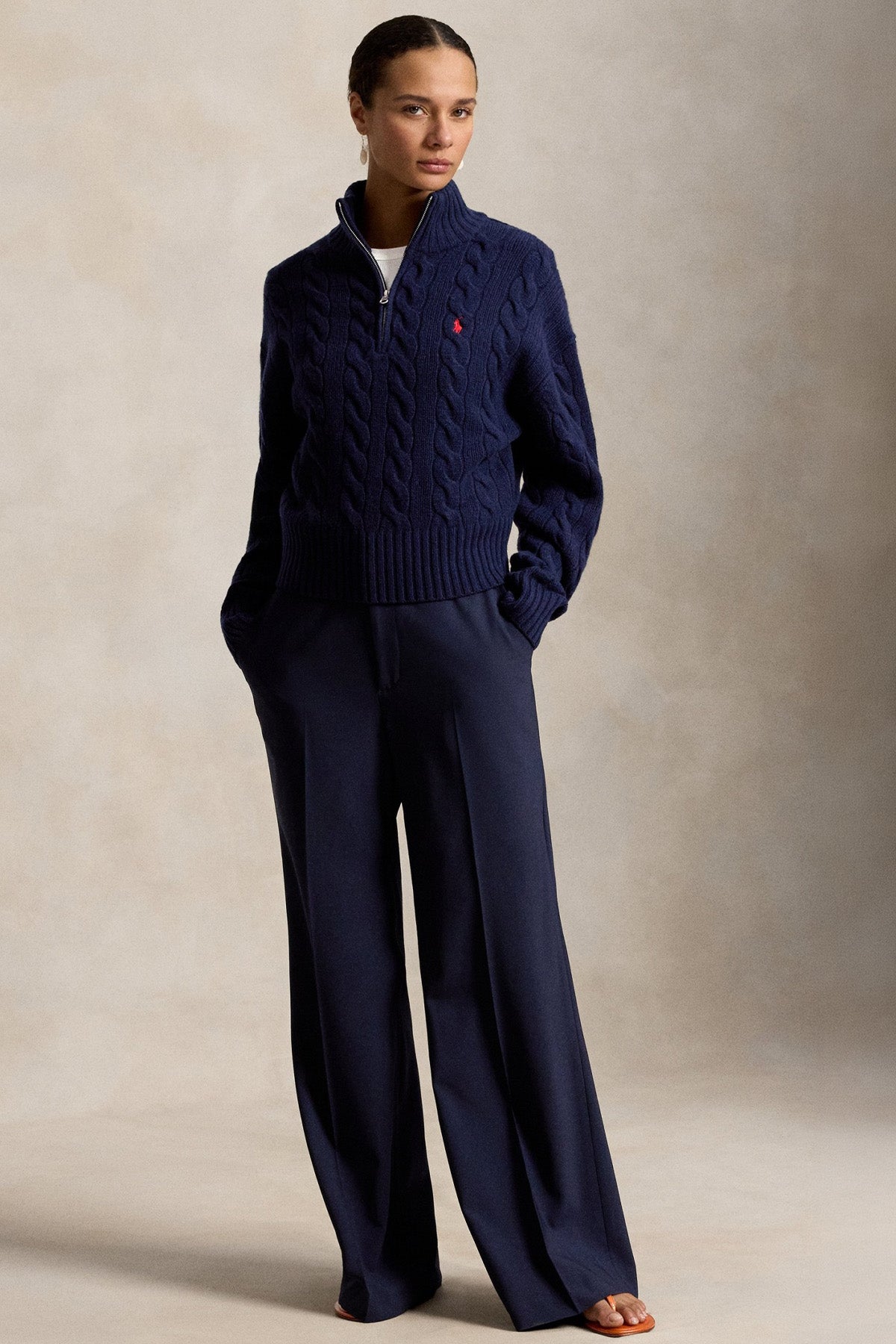 Polo Ralph Lauren Relaxed Fit Perkins Yaka Saç Örgü Kaşmir Yün Triko