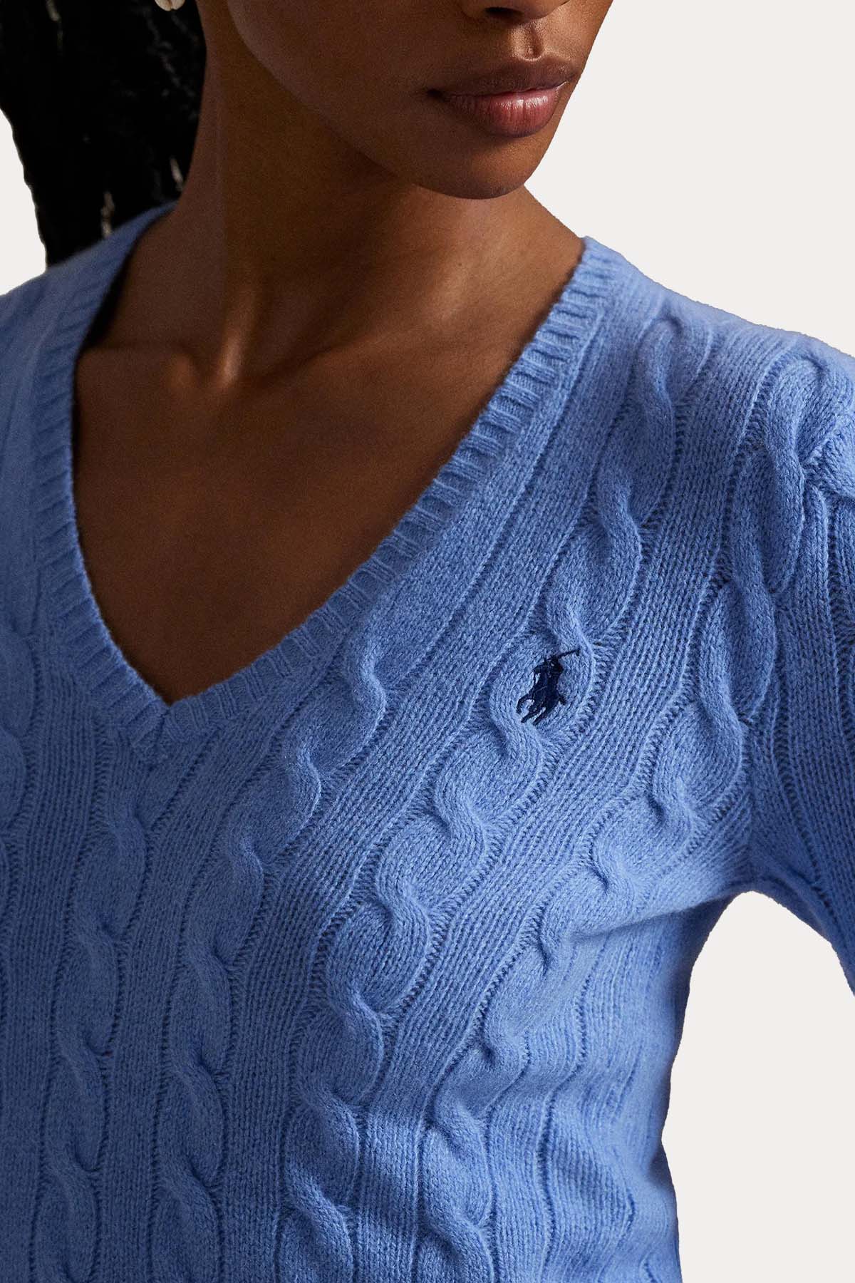 Polo Ralph Lauren Slim Fit V Yaka Saç Örgü Kaşmir Yün Triko
