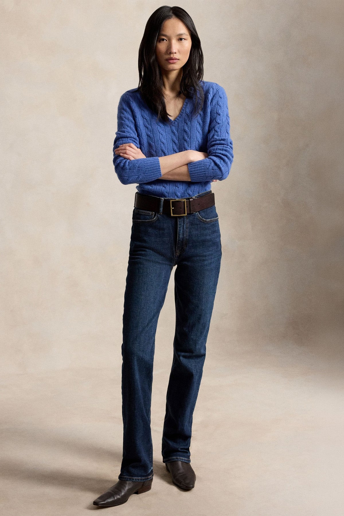 Polo Ralph Lauren Slim Fit V Yaka Saç Örgü Kaşmir Yün Triko