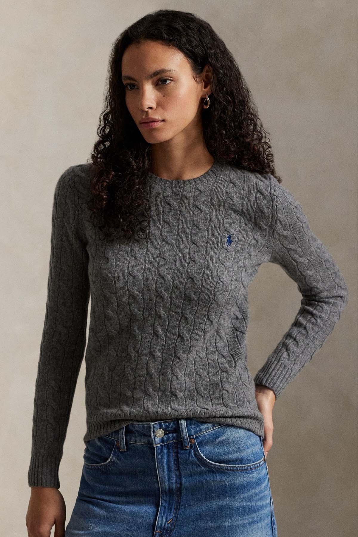 Polo Ralph Lauren Kaşmir Slim Fit Yuvarlak Yaka Saç Örgü Yün Triko