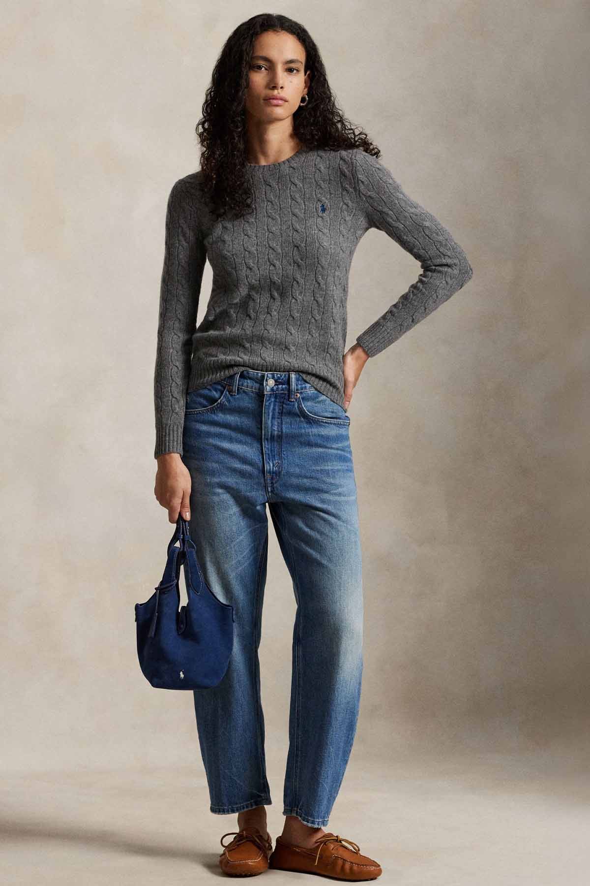 Polo Ralph Lauren Kaşmir Slim Fit Yuvarlak Yaka Saç Örgü Yün Triko