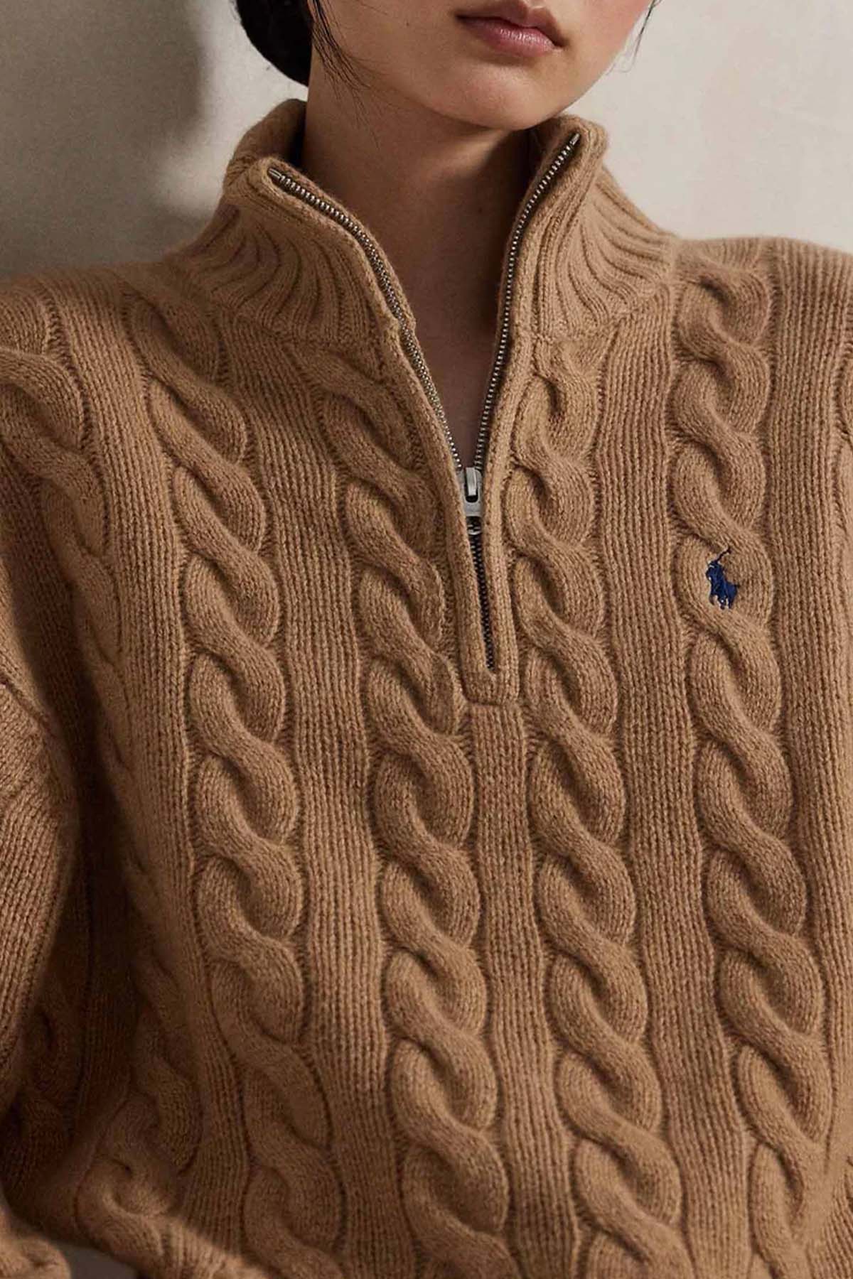 Polo Ralph Lauren Relaxed Fit Perkins Yaka Saç Örgü Kaşmir Yün Triko