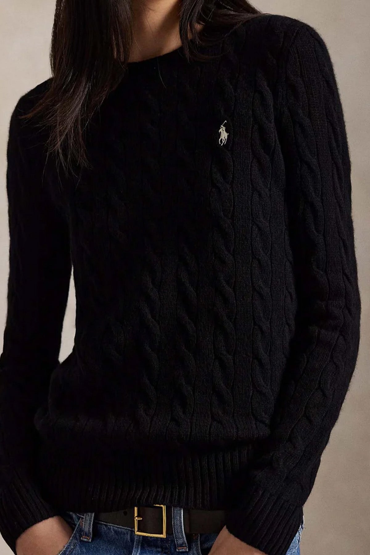 Polo Ralph Lauren Kaşmir Slim Fit Yuvarlak Yaka Saç Örgü Yün Triko
