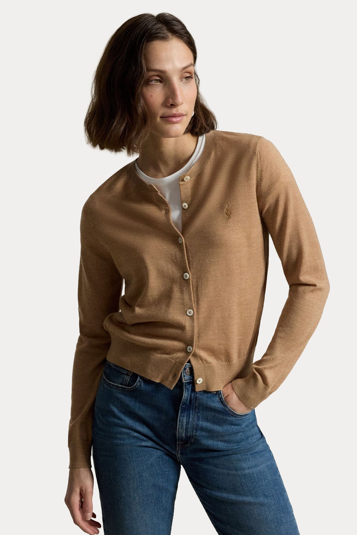 Polo Ralph Lauren Slim Fit Yuvarlak Yaka İnce Örgü Yün Triko Ceket