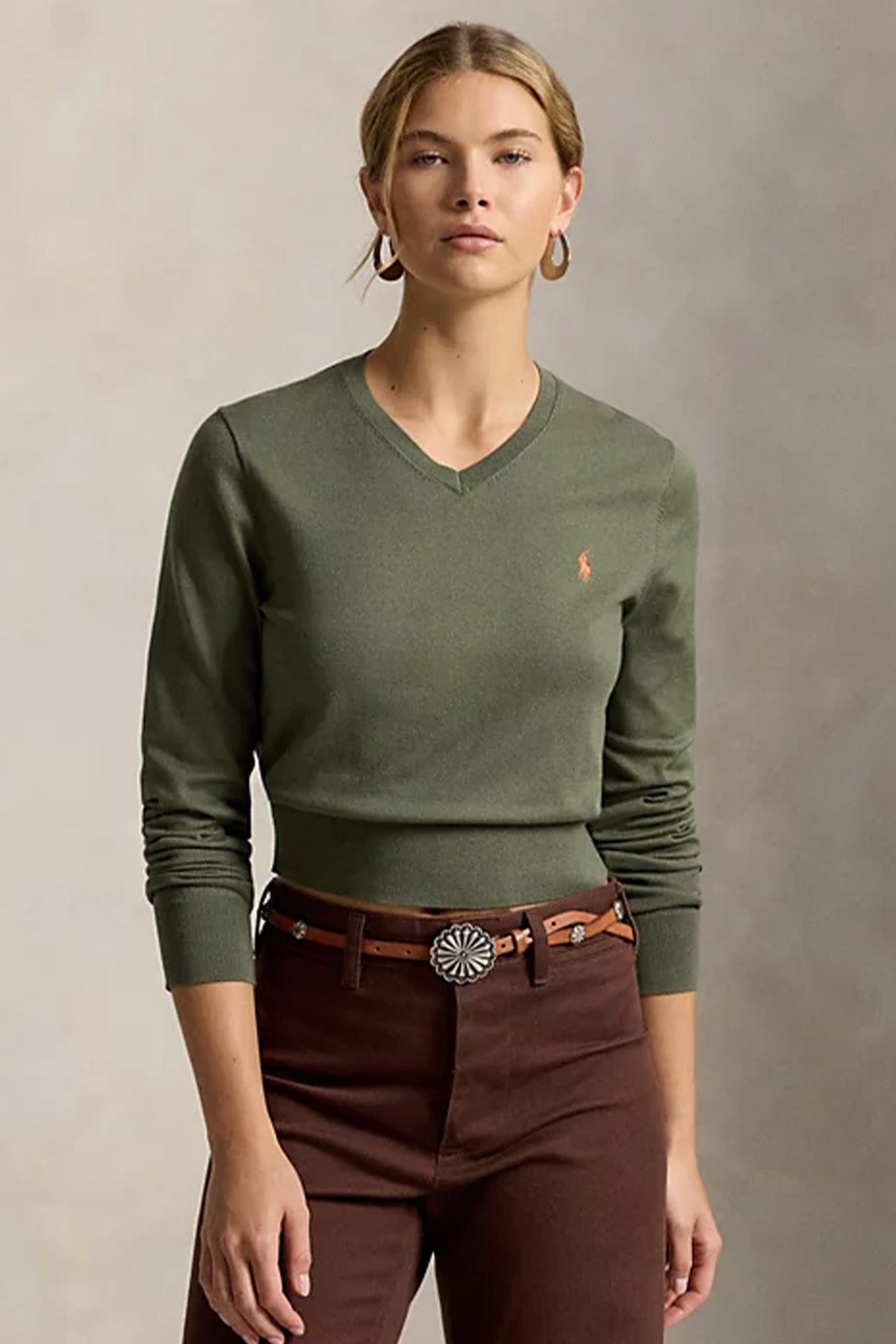 Polo Ralph Lauren Cropped Slim Fit V Yaka İnce Örgü Triko
