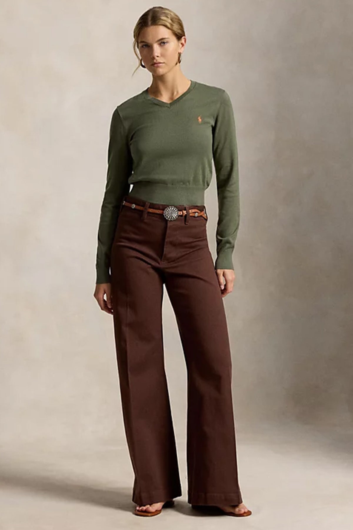 Polo Ralph Lauren Cropped Slim Fit V Yaka İnce Örgü Triko