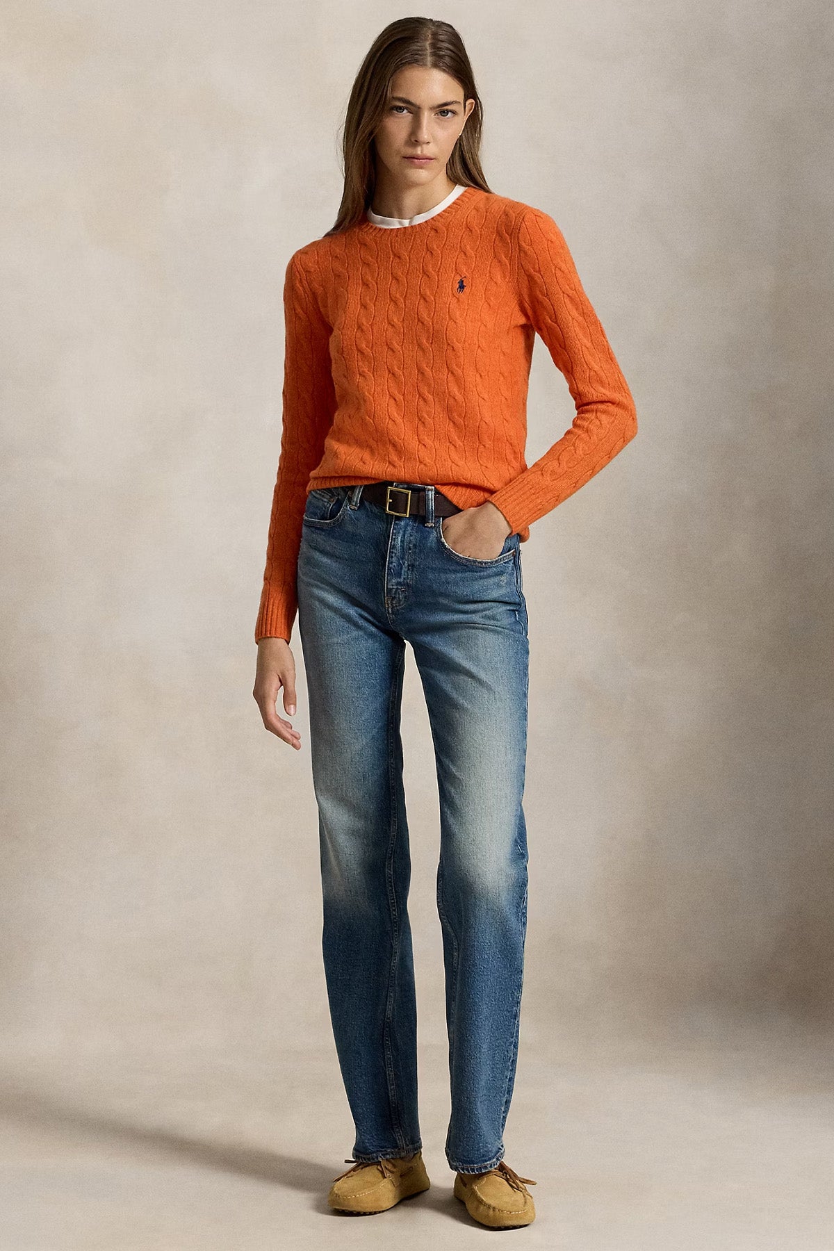 Polo Ralph Lauren Kaşmir Slim Fit Yuvarlak Yaka Saç Örgü Yün Triko