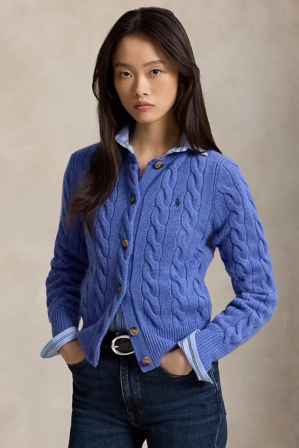 Polo Ralph Lauren Slim Fit Saç Örgü Kaşmir Yün Triko Ceket