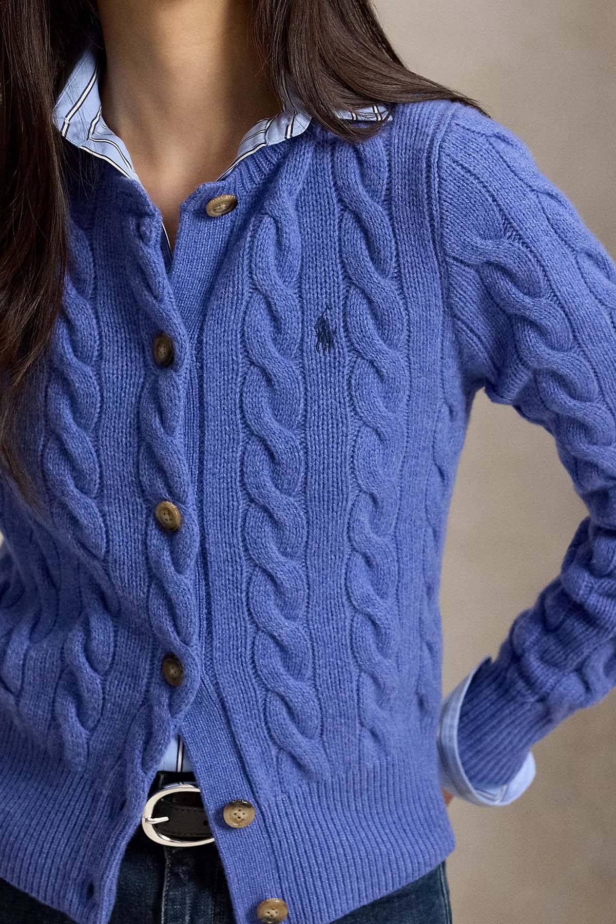 Polo Ralph Lauren Slim Fit Saç Örgü Kaşmir Yün Triko Ceket