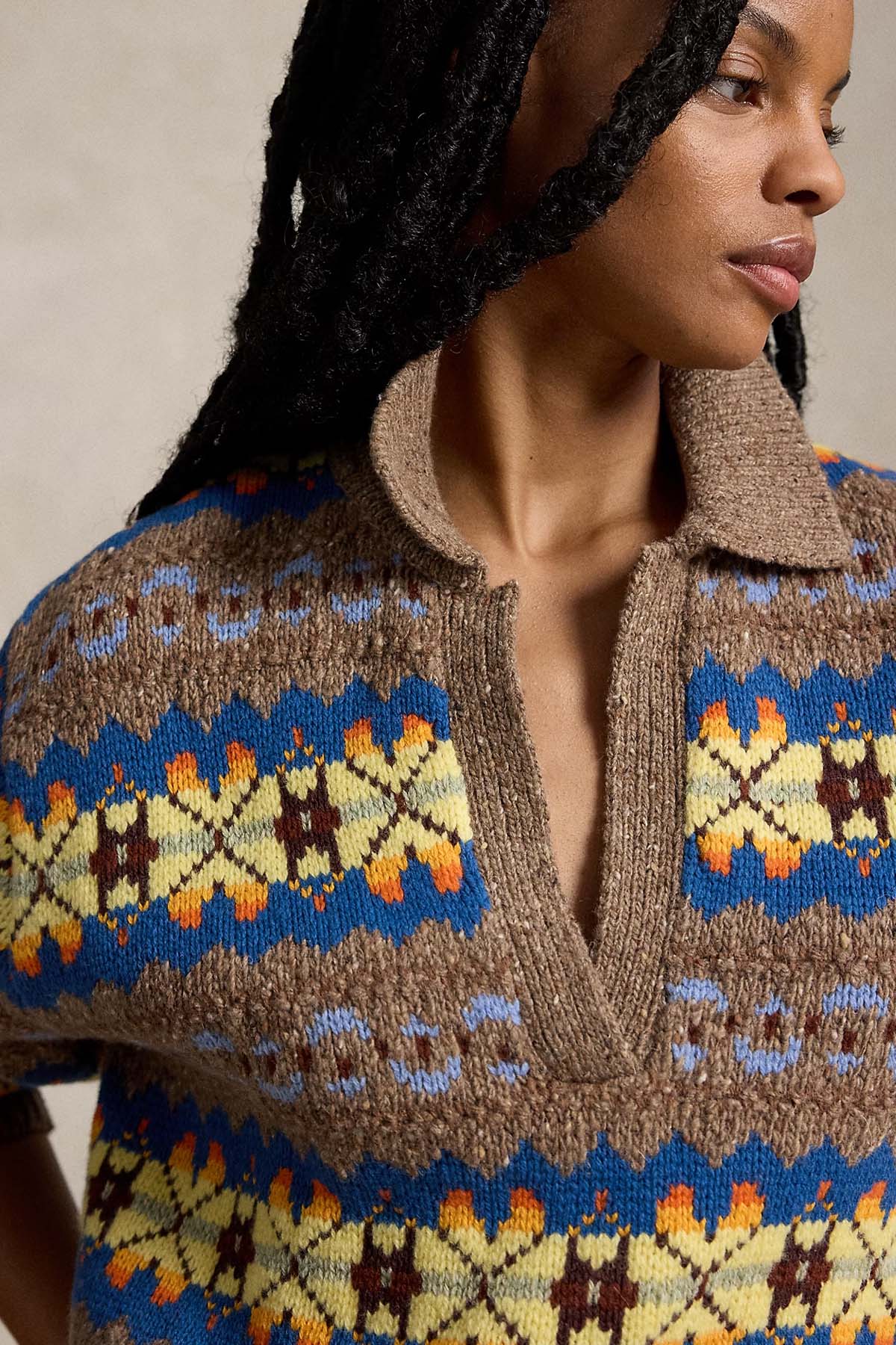 Polo Ralph Lauren Relaxed Fit Fair Isle Desenli Polo V Yaka Yün Triko