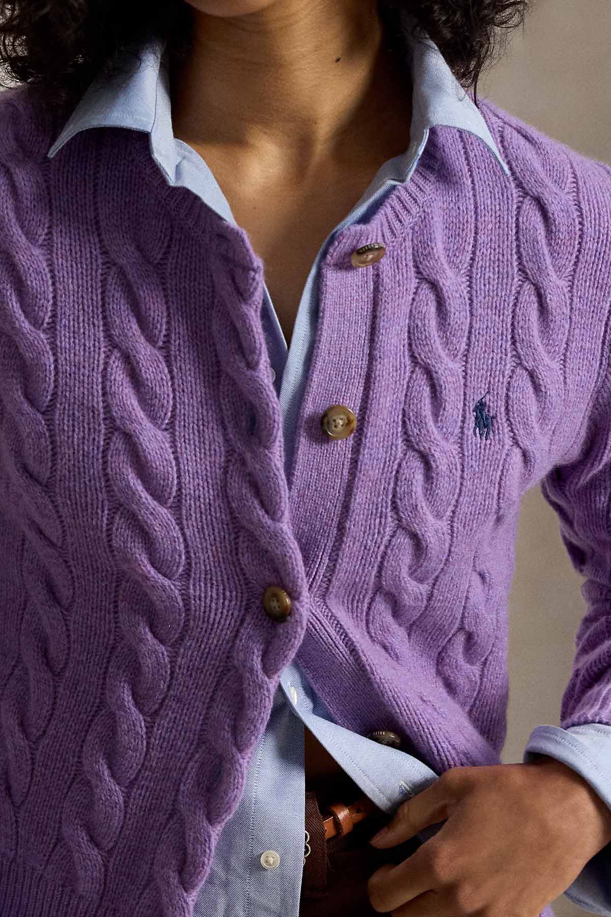 Polo Ralph Lauren Slim Fit Saç Örgü Kaşmir Yün Triko Ceket