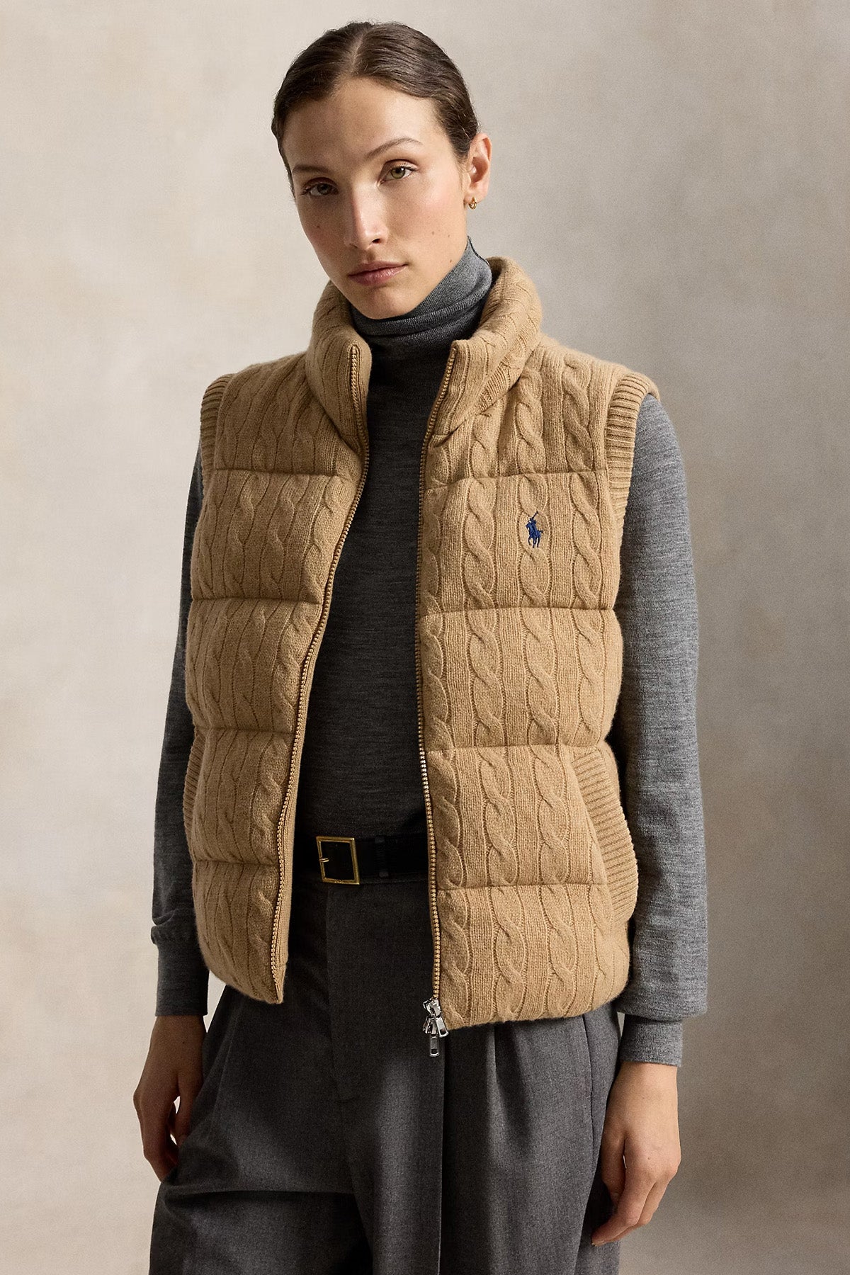 Polo Ralph Lauren Regular Fit Kaşmir Saç Örgü Yün Puffer Yelek