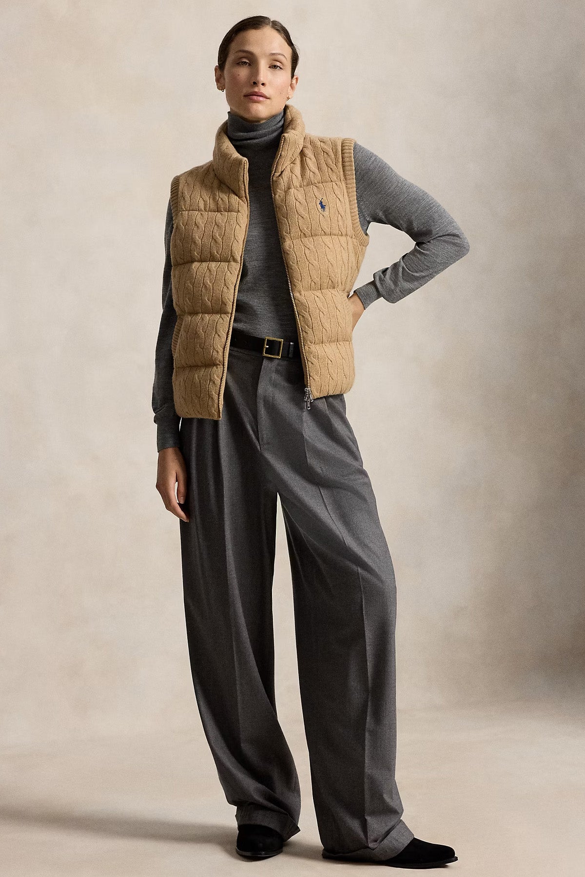 Polo Ralph Lauren Regular Fit Kaşmir Saç Örgü Yün Puffer Yelek