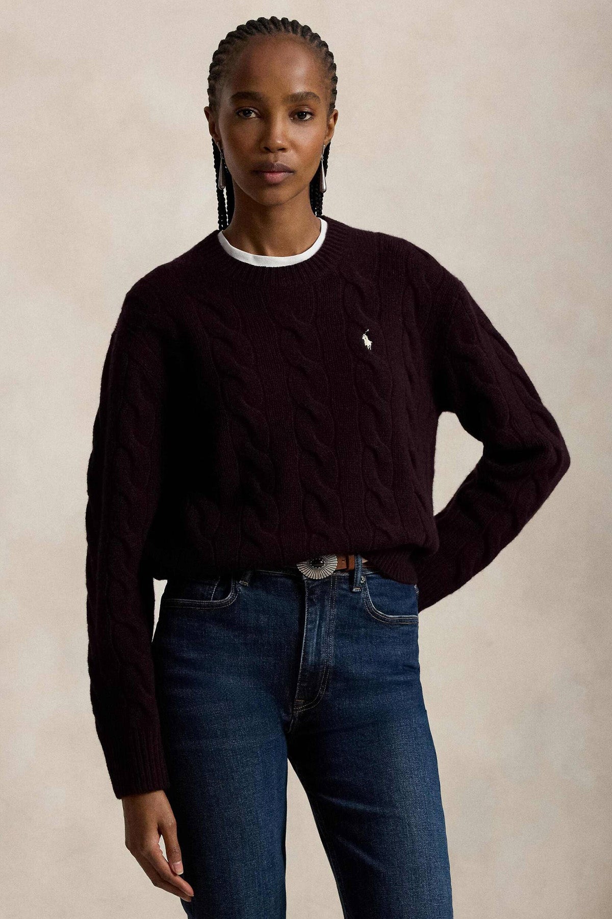 Polo Ralph Lauren Relaxed Fit Saç Örgü Kaşmir Yün Triko