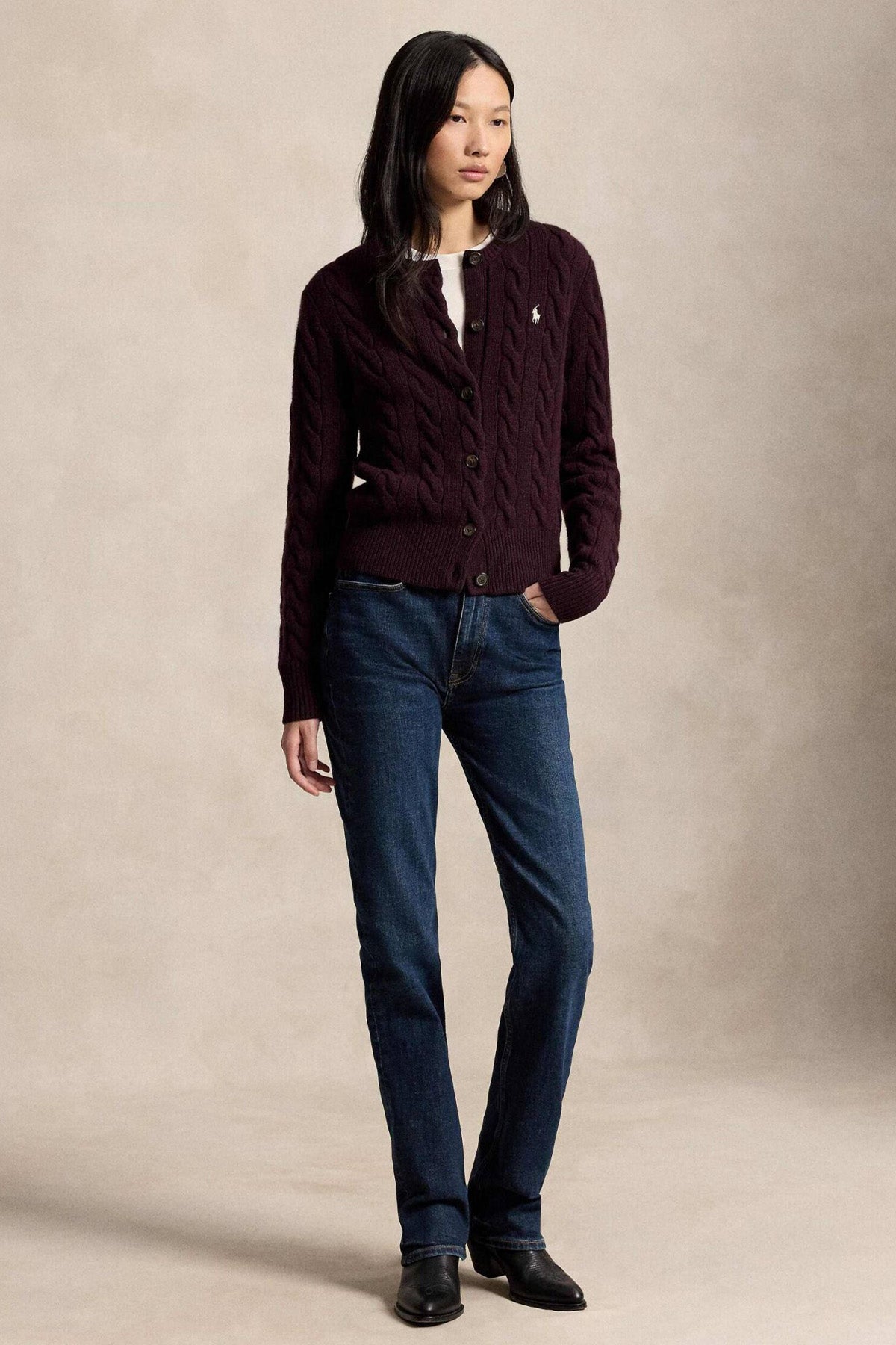 Polo Ralph Lauren Slim Fit Saç Örgü Kaşmir Yün Triko Ceket