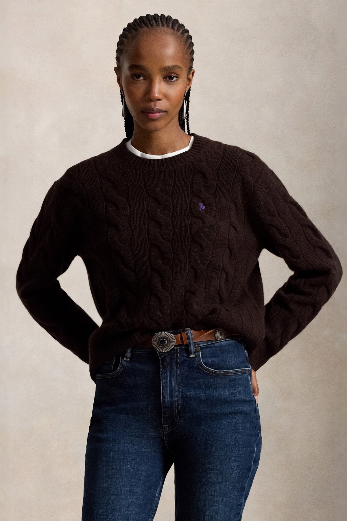 Polo Ralph Lauren Relaxed Fit Saç Örgü Kaşmir Yün Triko
