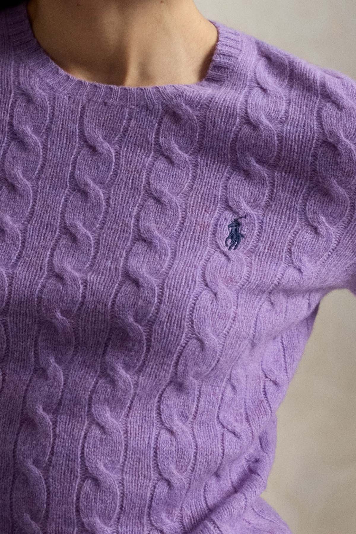 Polo Ralph Lauren Kaşmir Slim Fit Yuvarlak Yaka Saç Örgü Yün Triko