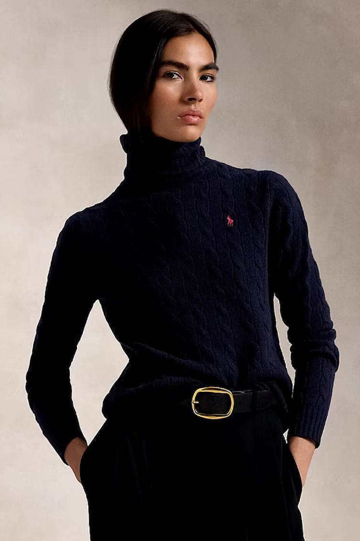 Polo Ralph Lauren Balıkçı Yaka Kaşmir Saç Örgü Yün Triko