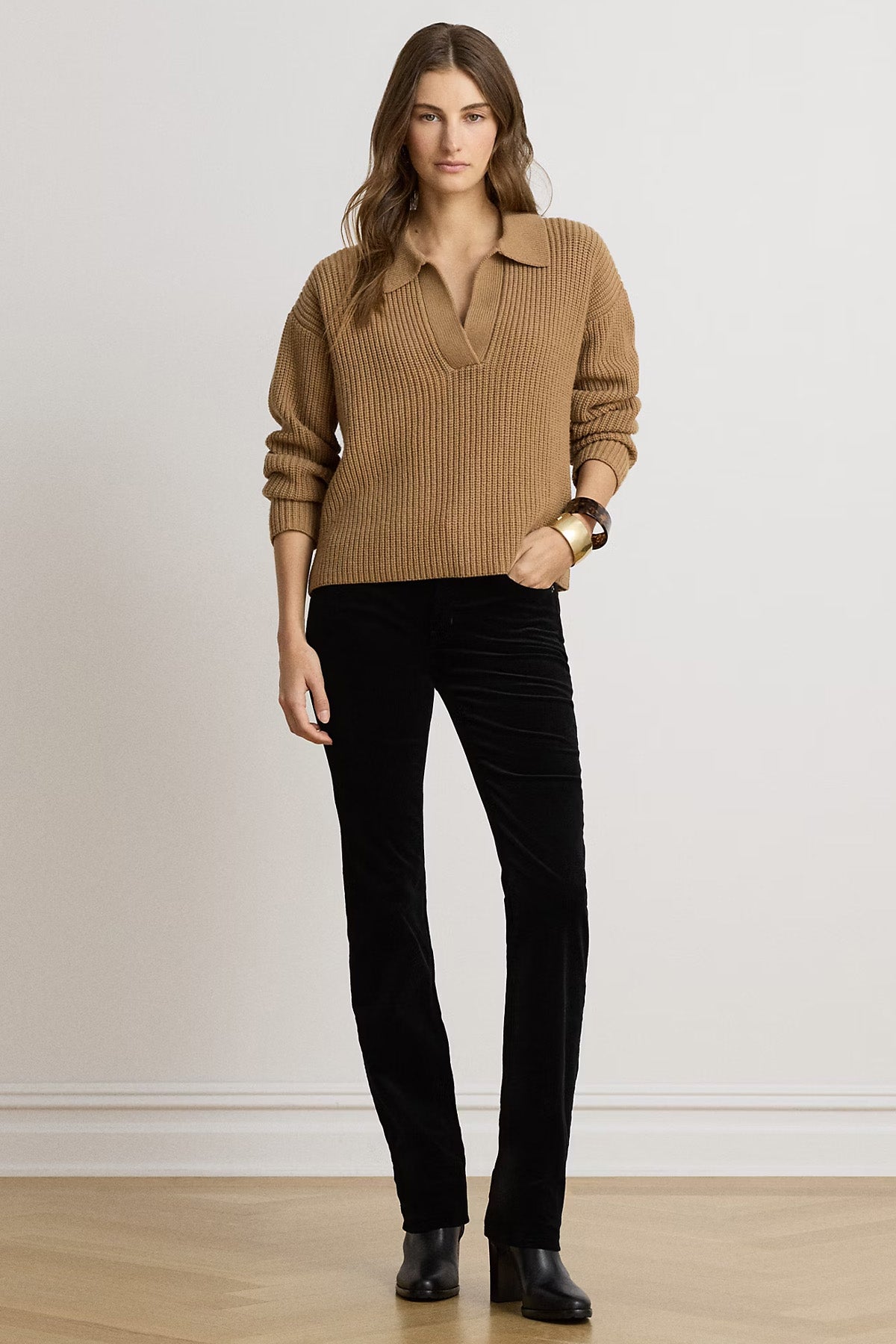 Polo Ralph Lauren Relaxed Fit Polo V Yaka Örgü Yün Triko