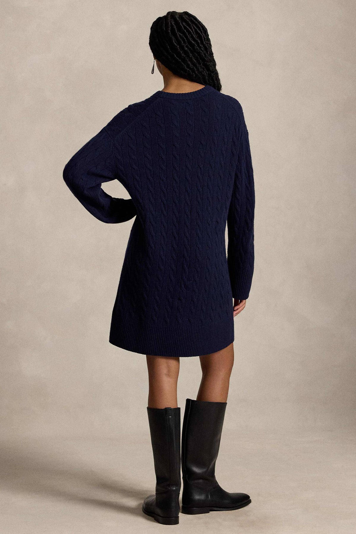 Polo Ralph Lauren Relaxed Fit Kaşmir Saç Örgü Mini Yün Triko Elbise