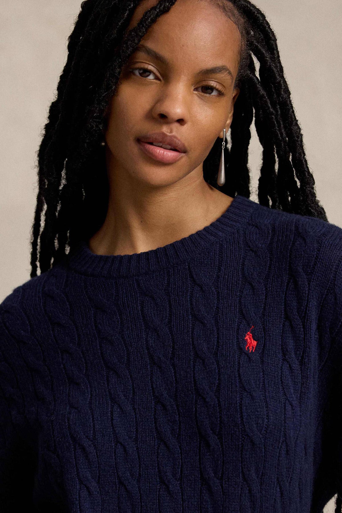 Polo Ralph Lauren Relaxed Fit Kaşmir Saç Örgü Mini Yün Triko Elbise