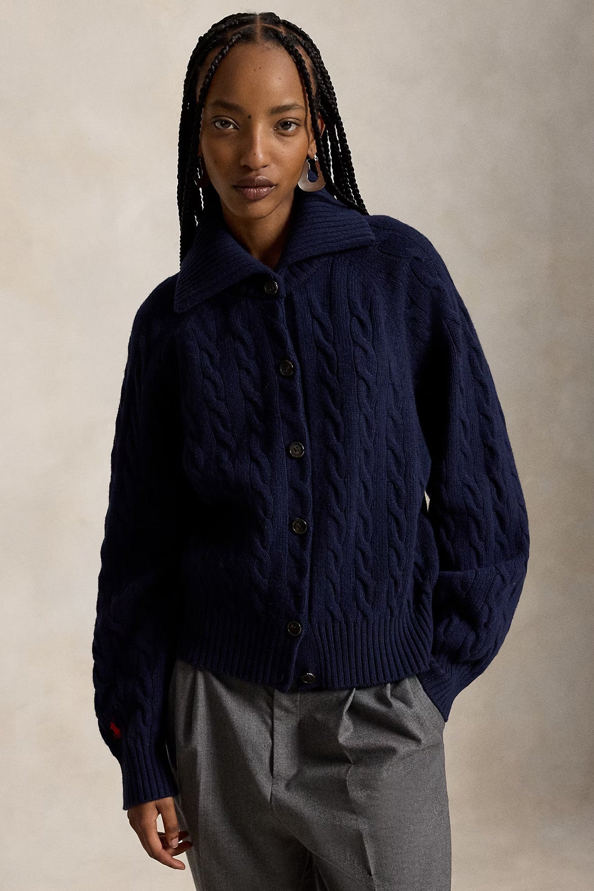 Polo Ralph Lauren Relaxed Fit Kaşmir Saç Örgü Yün Triko Ceket