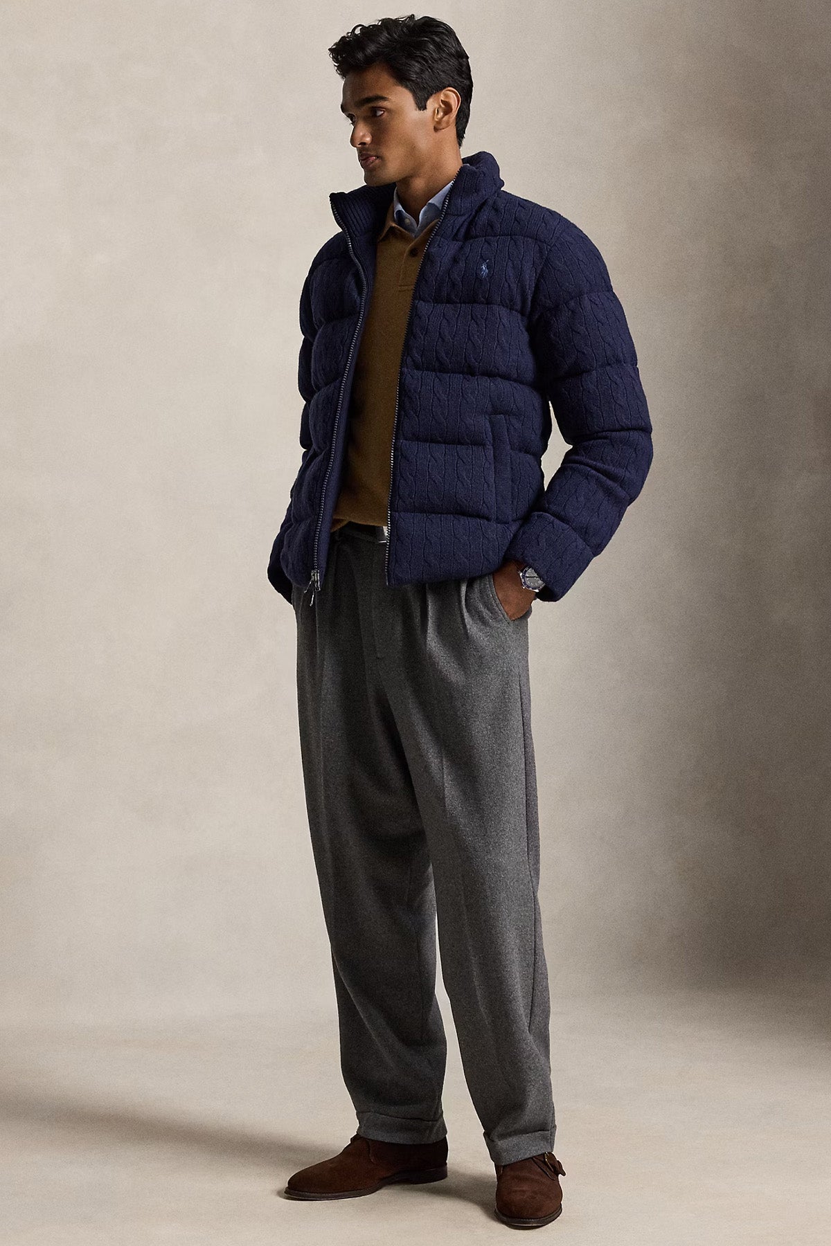 Polo Ralph Lauren Relaxed Fit Kaşmir Saç Örgü Yün Puffer Mont
