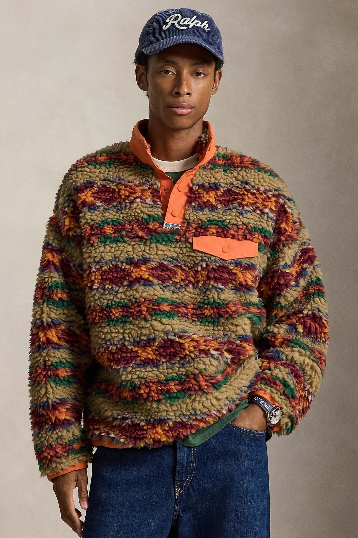Polo Ralph Lauren Relaxed Fit Dik Yaka Fair Isle Desenli Polar Sweatshirt