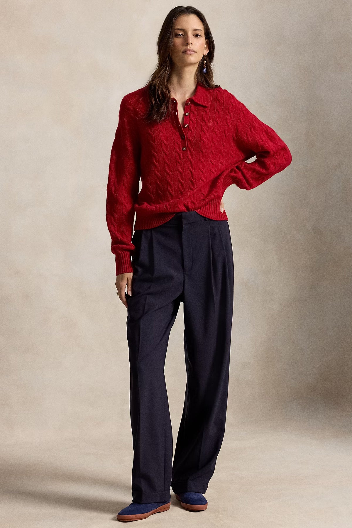 Polo Ralph Lauren Relaxed Fit Kaşmir Saç Örgü Polo Yaka Yün Triko