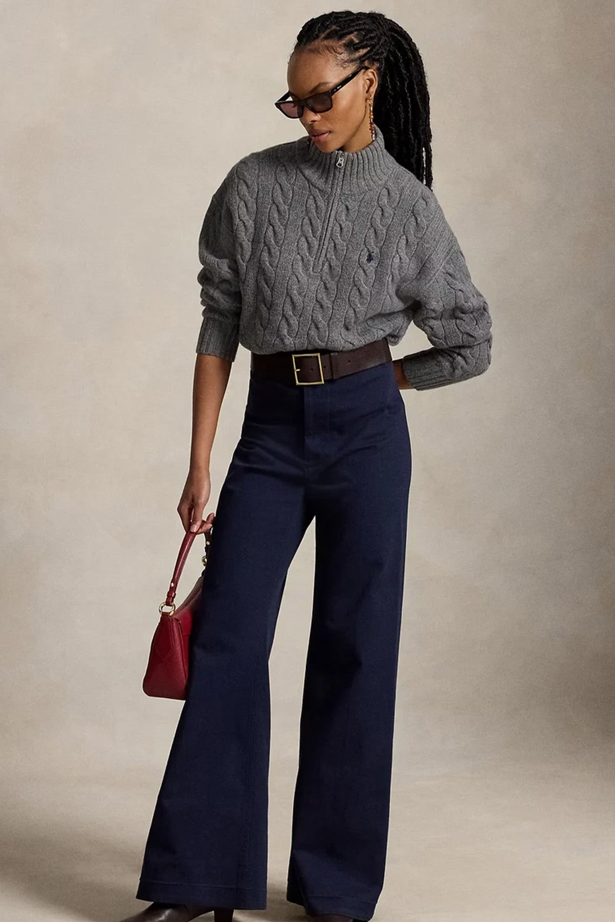 Polo Ralph Lauren Relaxed Fit Perkins Yaka Saç Örgü Kaşmir Yün Triko