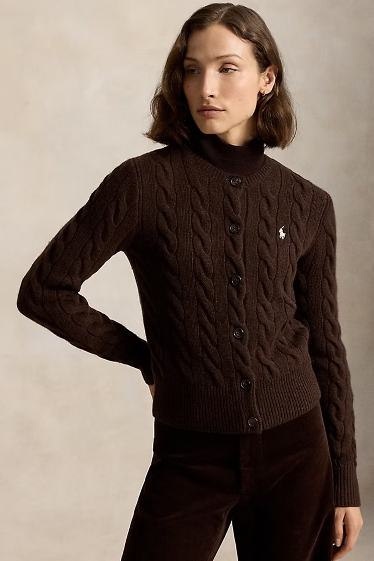 Polo Ralph Lauren Slim Fit Saç Örgü Kaşmir Yün Triko Ceket