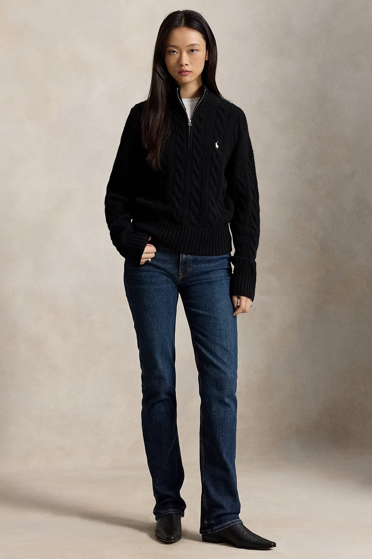 Polo Ralph Lauren Relaxed Fit Perkins Yaka Saç Örgü Kaşmir Yün Triko
