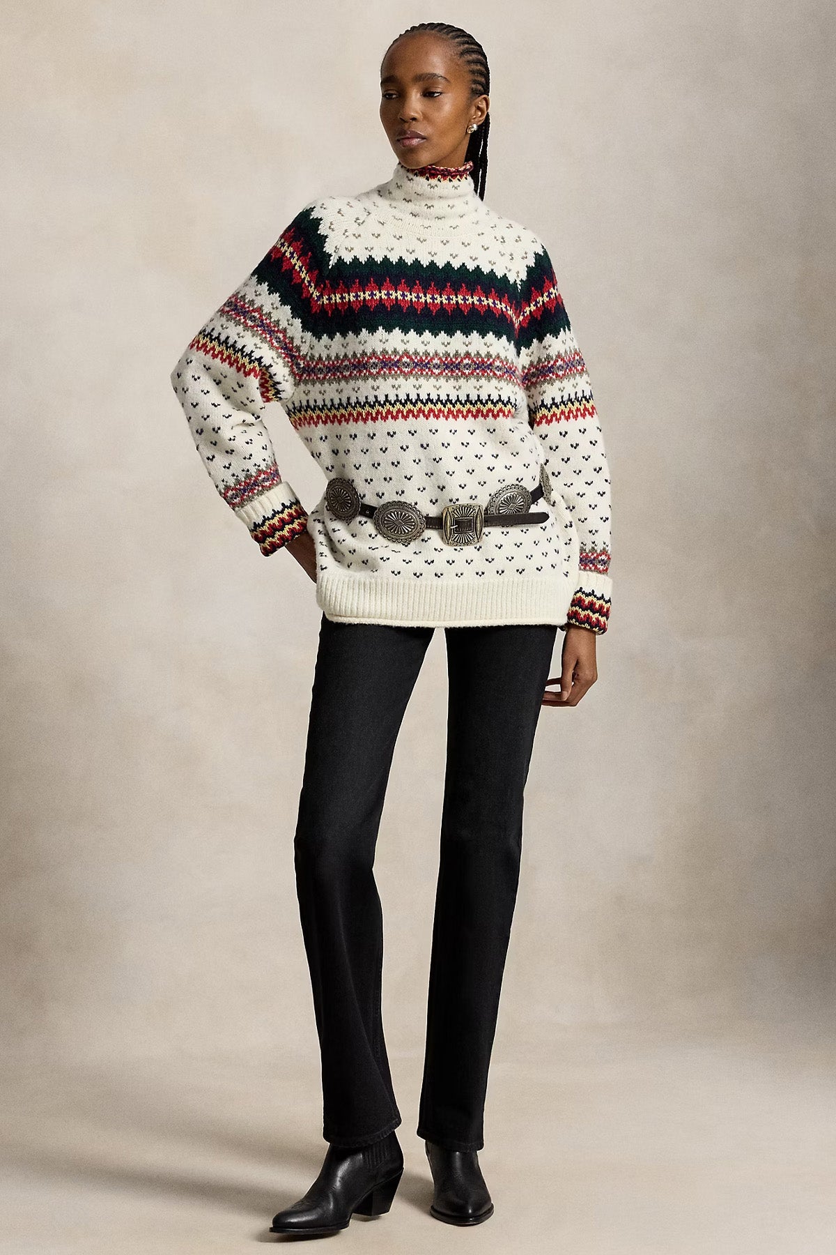Polo Ralph Lauren Relaxed Fit Fair Isle Desenli Dik Yaka Örgü Yün Triko