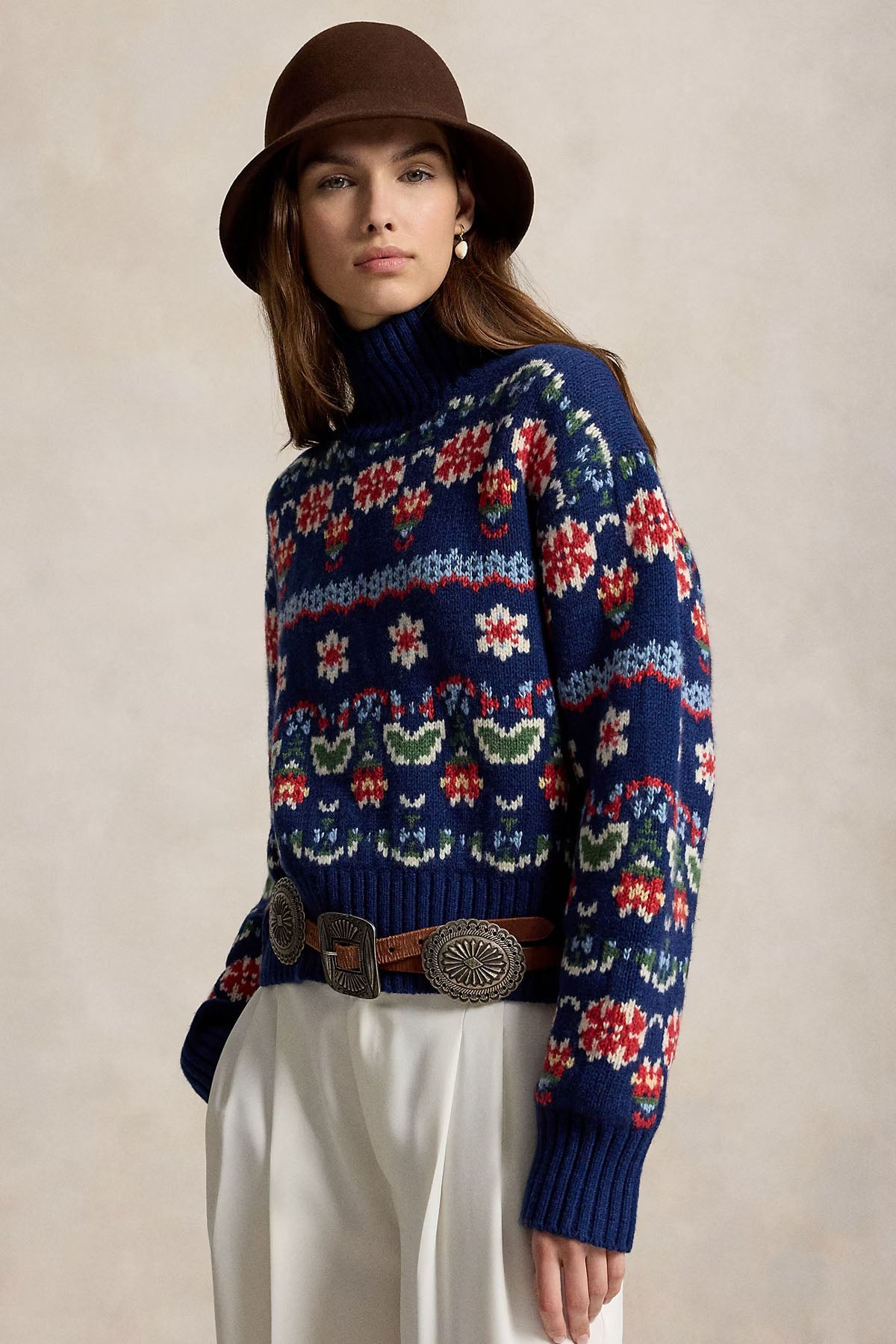 Polo Ralph Lauren Relaxed Fit Jakar Desenli Balıkçı Yaka Örgü Yün Triko