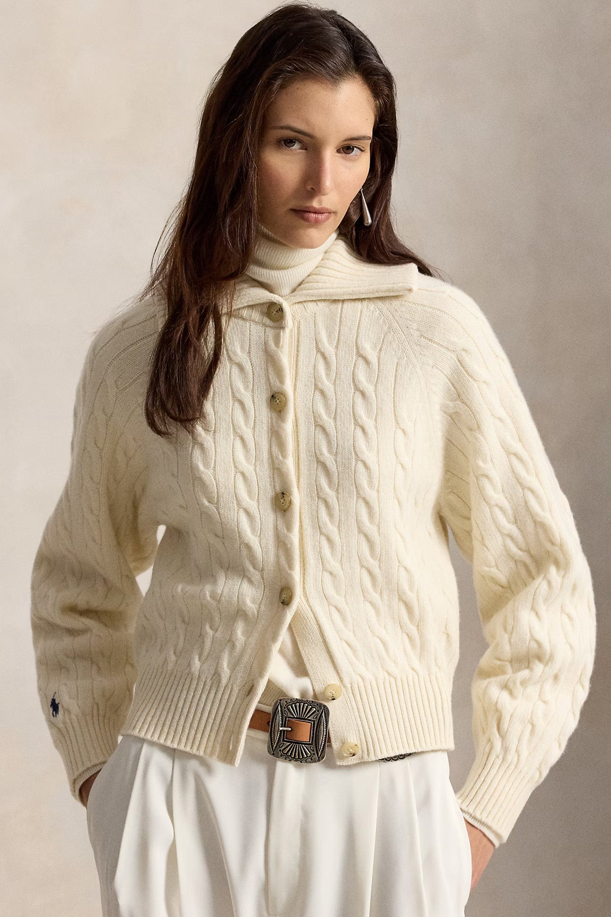 Polo Ralph Lauren Relaxed Fit Kaşmir Saç Örgü Yün Triko Ceket