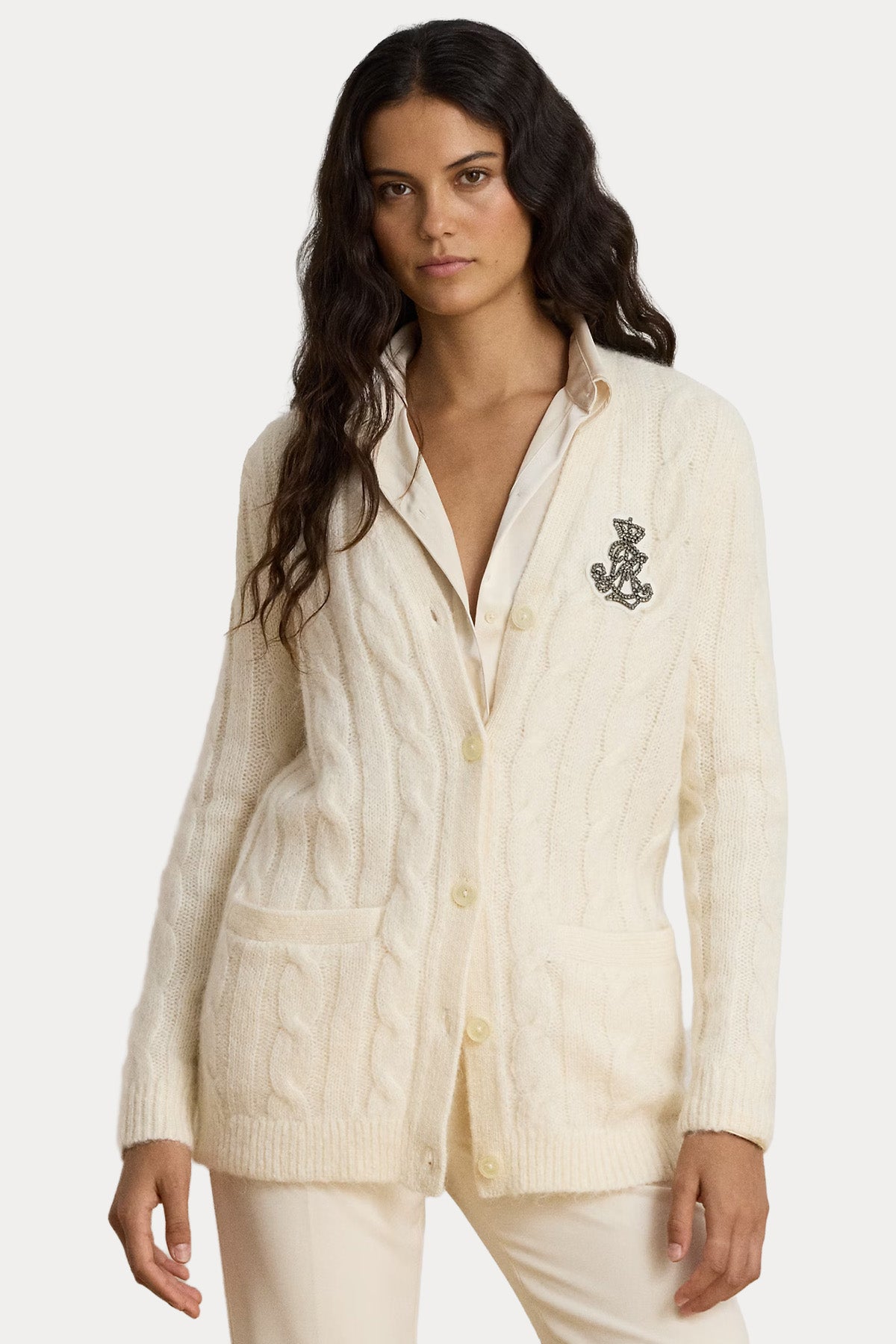 Polo Ralph Lauren Relaxed Fit Saç Örgü Yün Triko Ceket