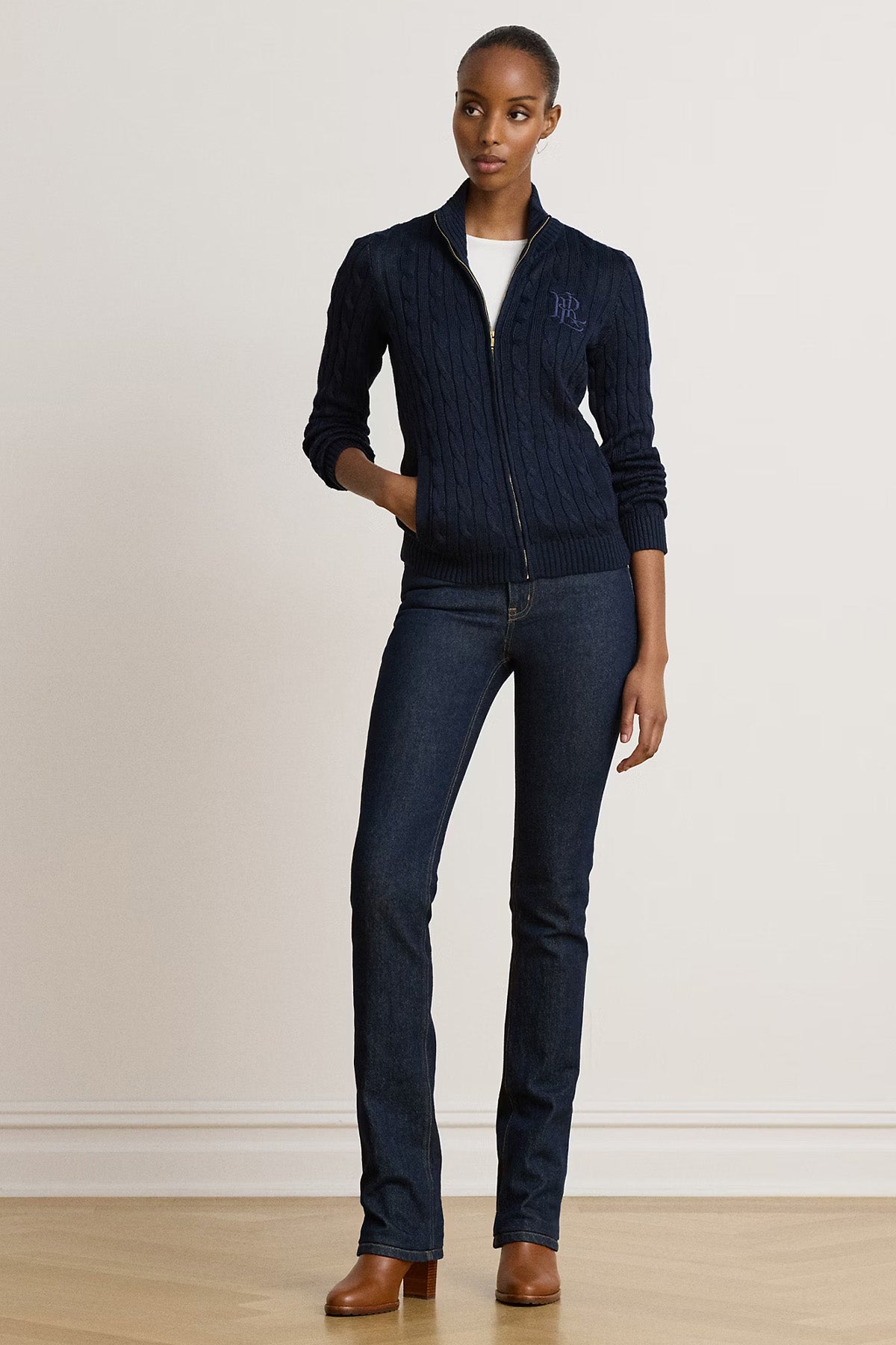 Polo Ralph Lauren Slim Fit Dik Yaka Saç Örgü Triko Ceket