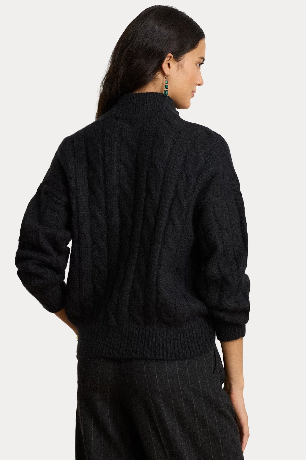 Polo Ralph Lauren Relaxed Fit Fermuarlı Dik Yaka Saç Örgü Yün Triko